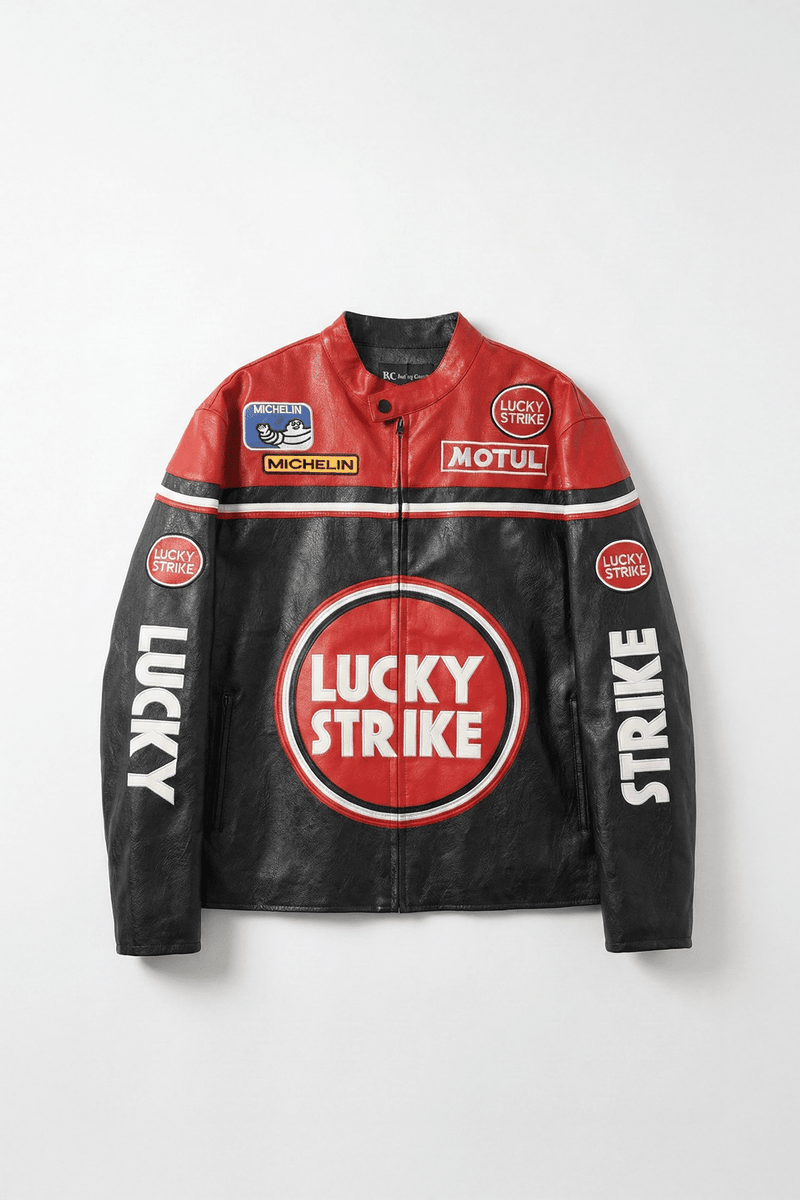 Lucky Strike Leather Jacket - Vintage Racing Jacket - Red Black