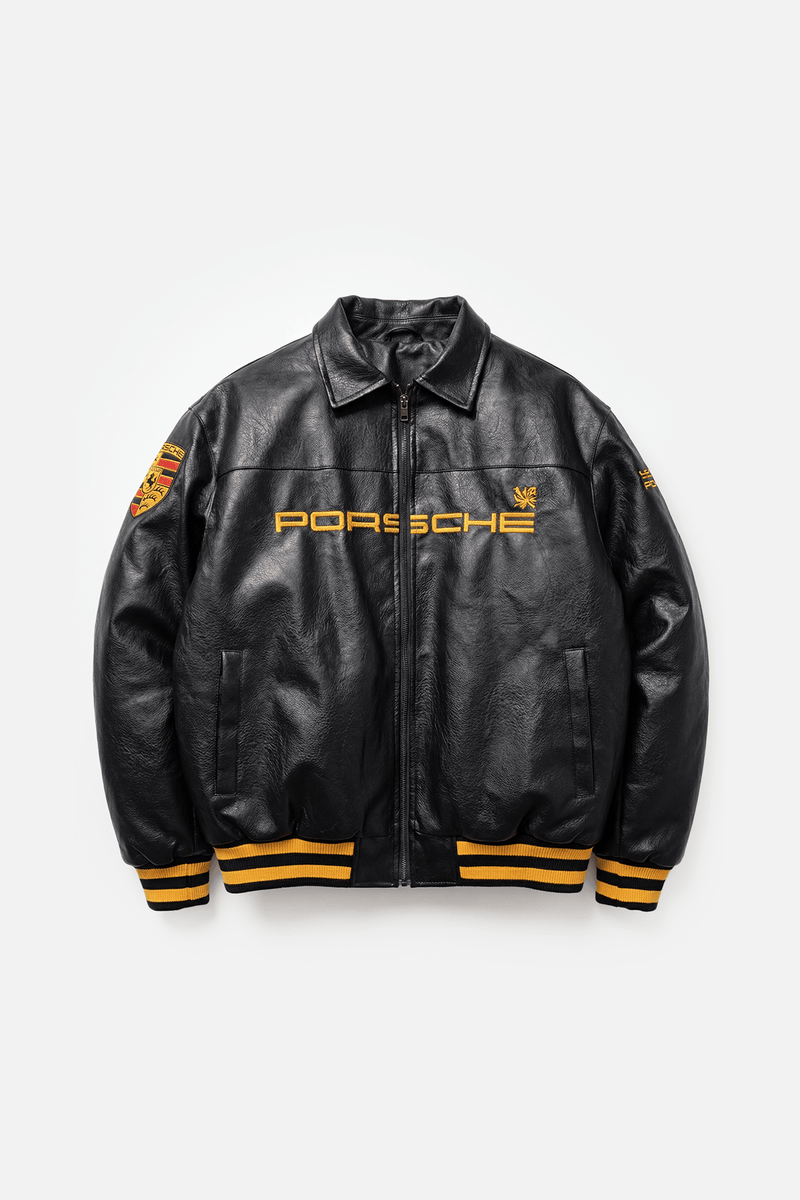 Porsche Leather Jacket - Vintage Bomber Jacket - Black Leather – J4R