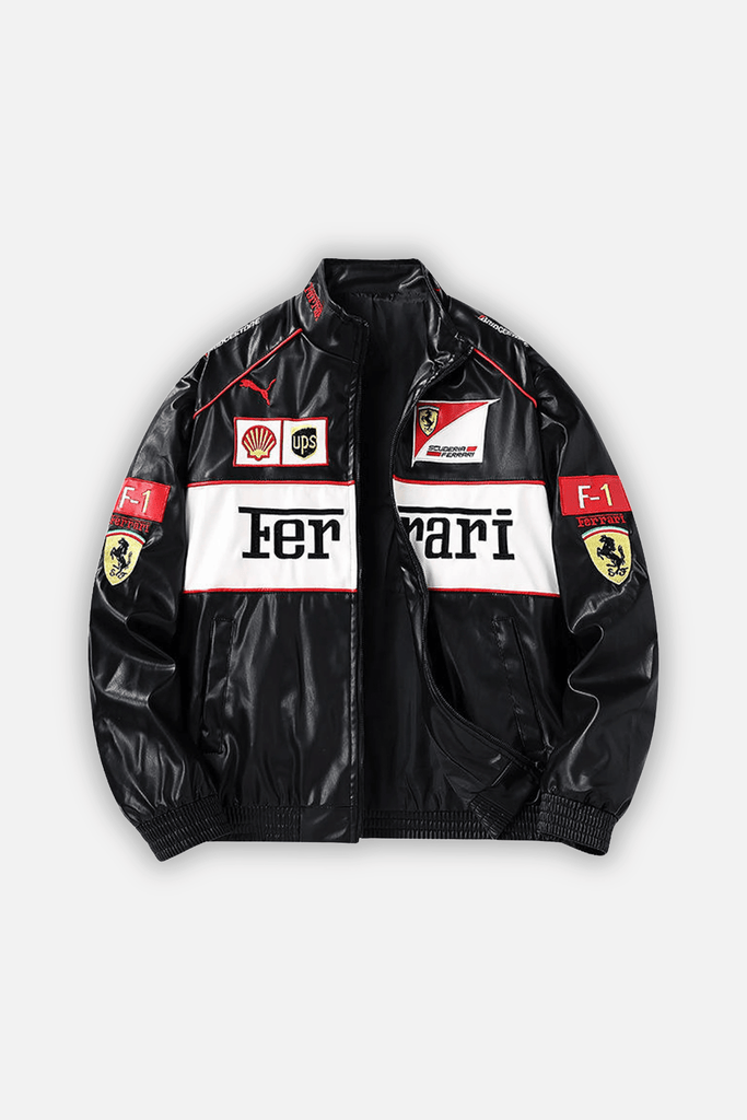 Ferrari F1 Vintage Leather Jacket - White Edition - Jackets4racing