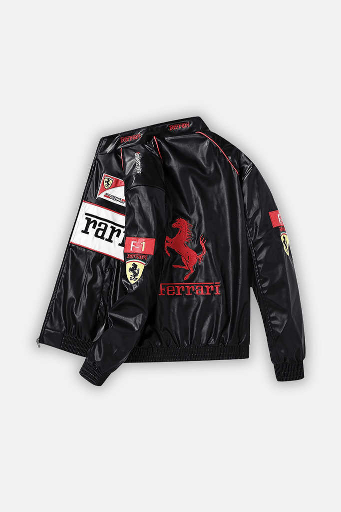 Ferrari F1 Vintage Leather Jacket - White Edition - Jackets4racing