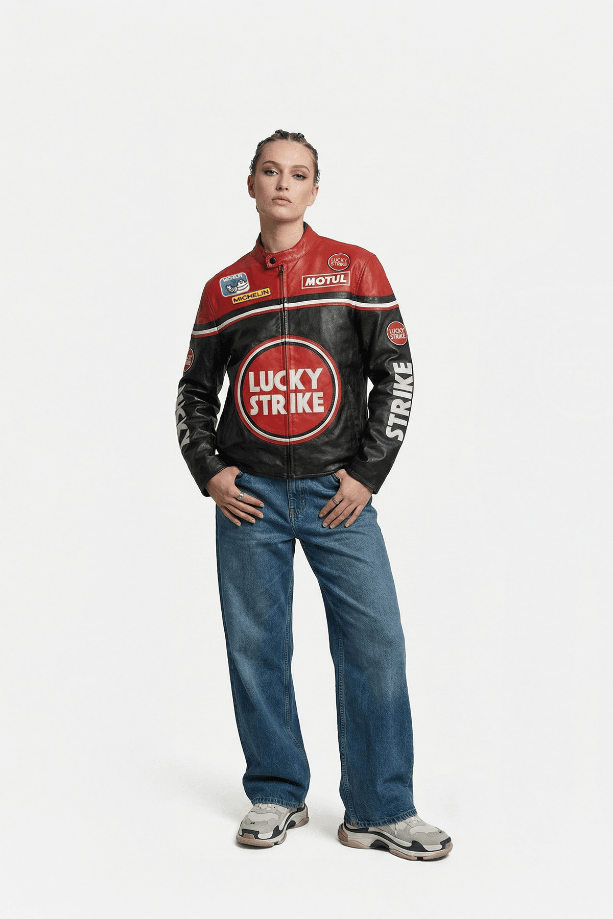 Lucky Strike Leather Jacket - Vintage Racing Jacket - Red Black Lucky Strike Leather Jacket - Vintage Racing Jacket - Red Black