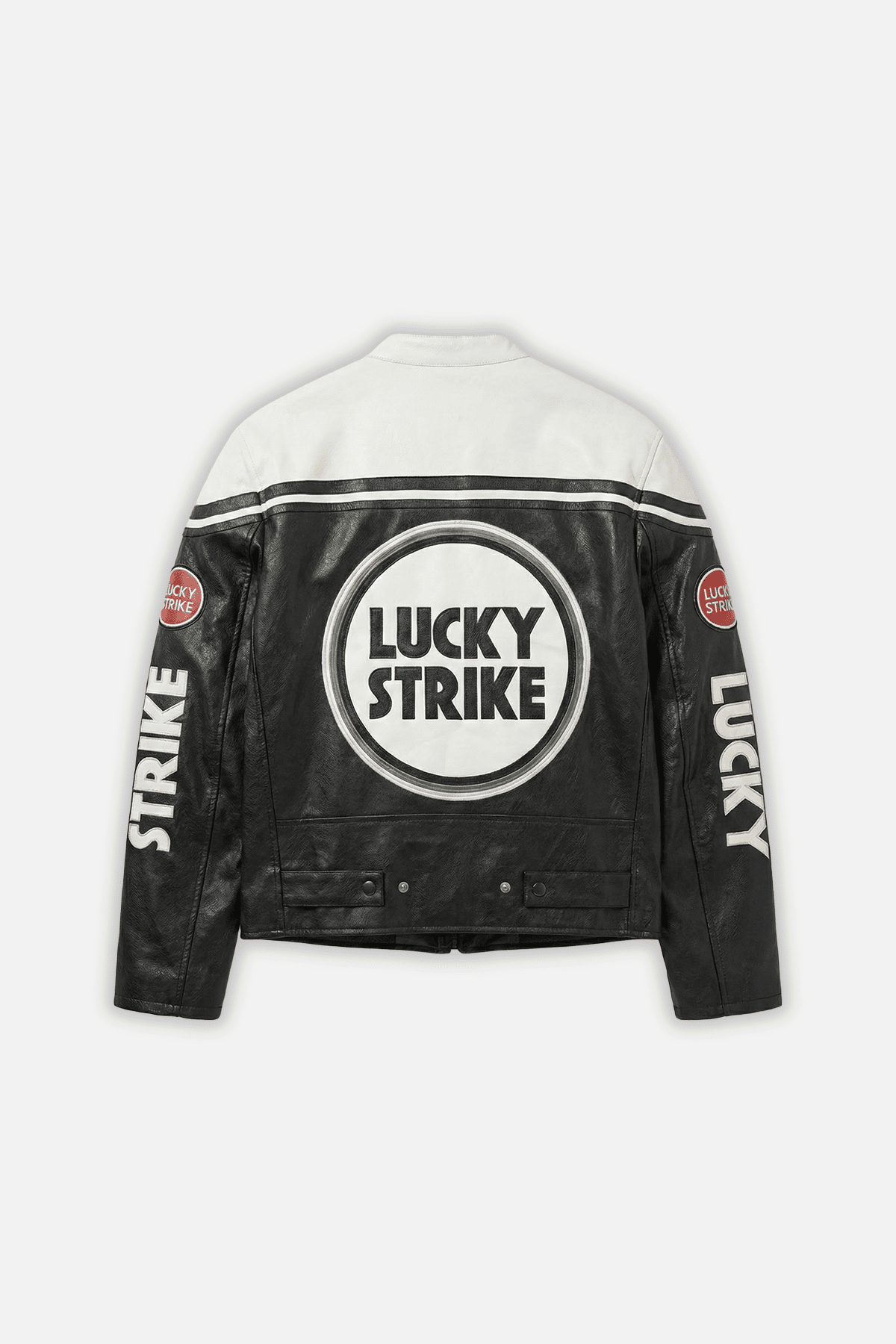 Lucky Strike Leather Jacket - Vintage Racing Jacket - White Black