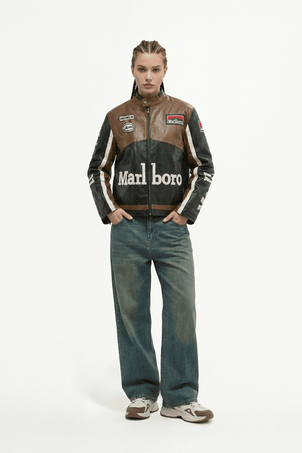 Marlboro Leather Jacket - Vintage Race Jacket - Brown Black Jacket