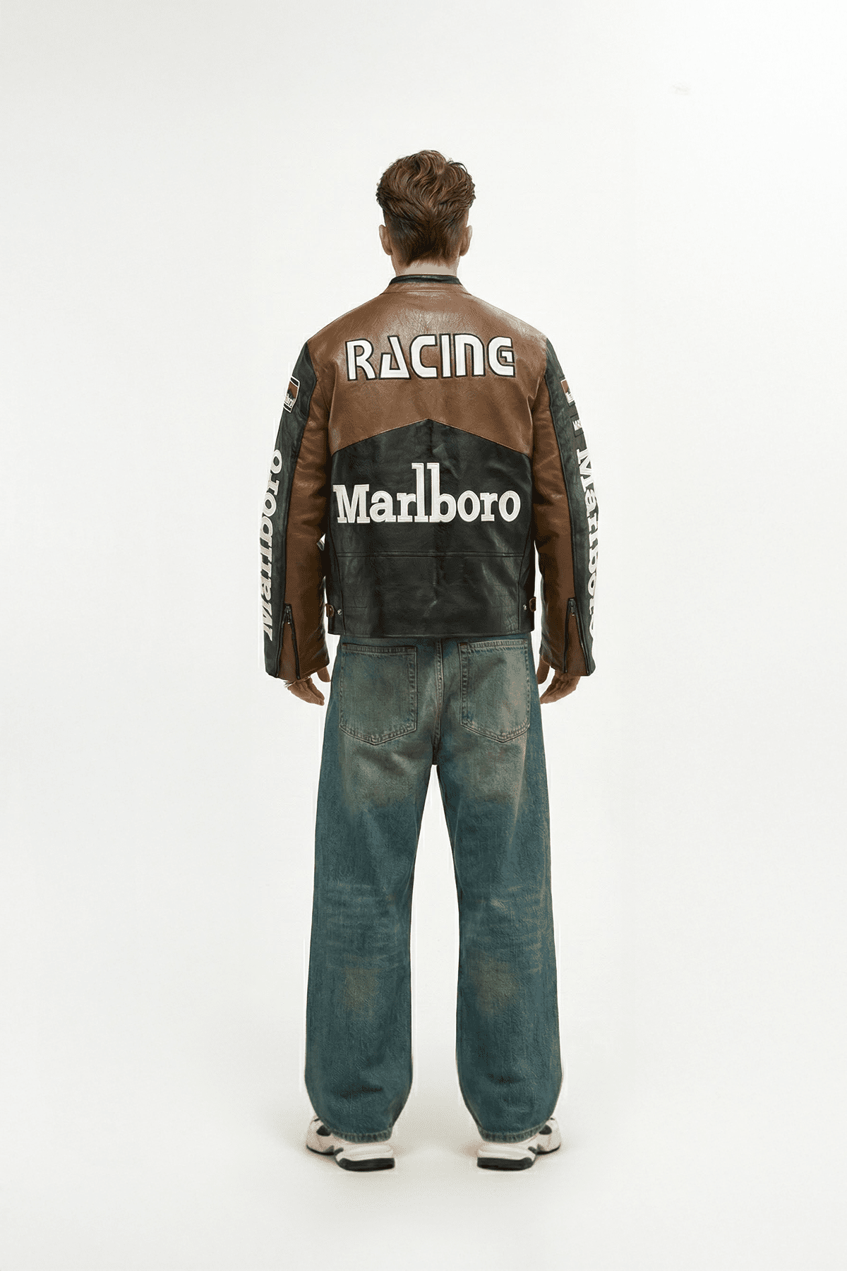 Marlboro Leather Jacket - Vintage Race Jacket - Brown Black Jacket Marlboro Leather Jacket - Vintage Race Jacket - Brown Black Jacket