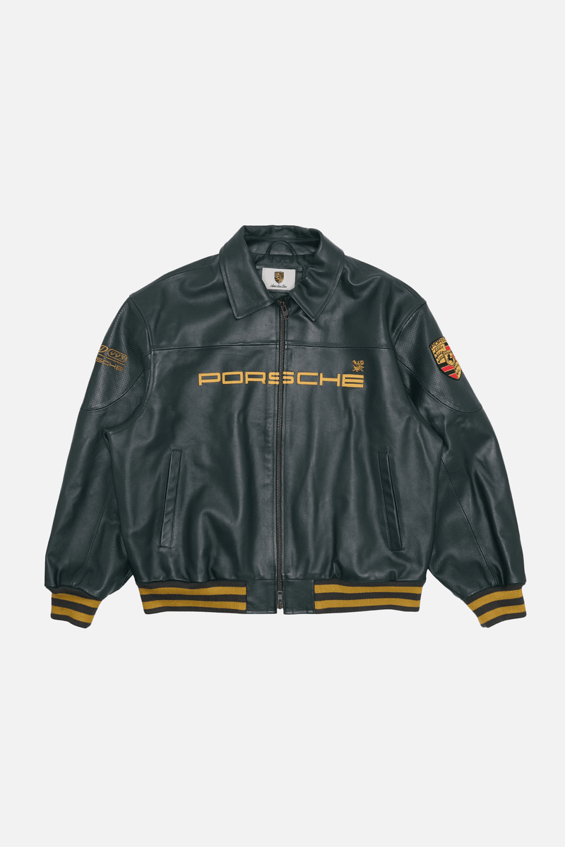 Porsche x Aimé Leon Dore Vintage Leather Bomber Jacket - Green