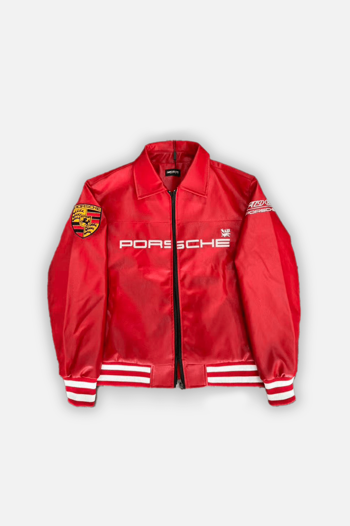 Porsche Leather Jacket - Vintage Bomber Jacket - Red Leather