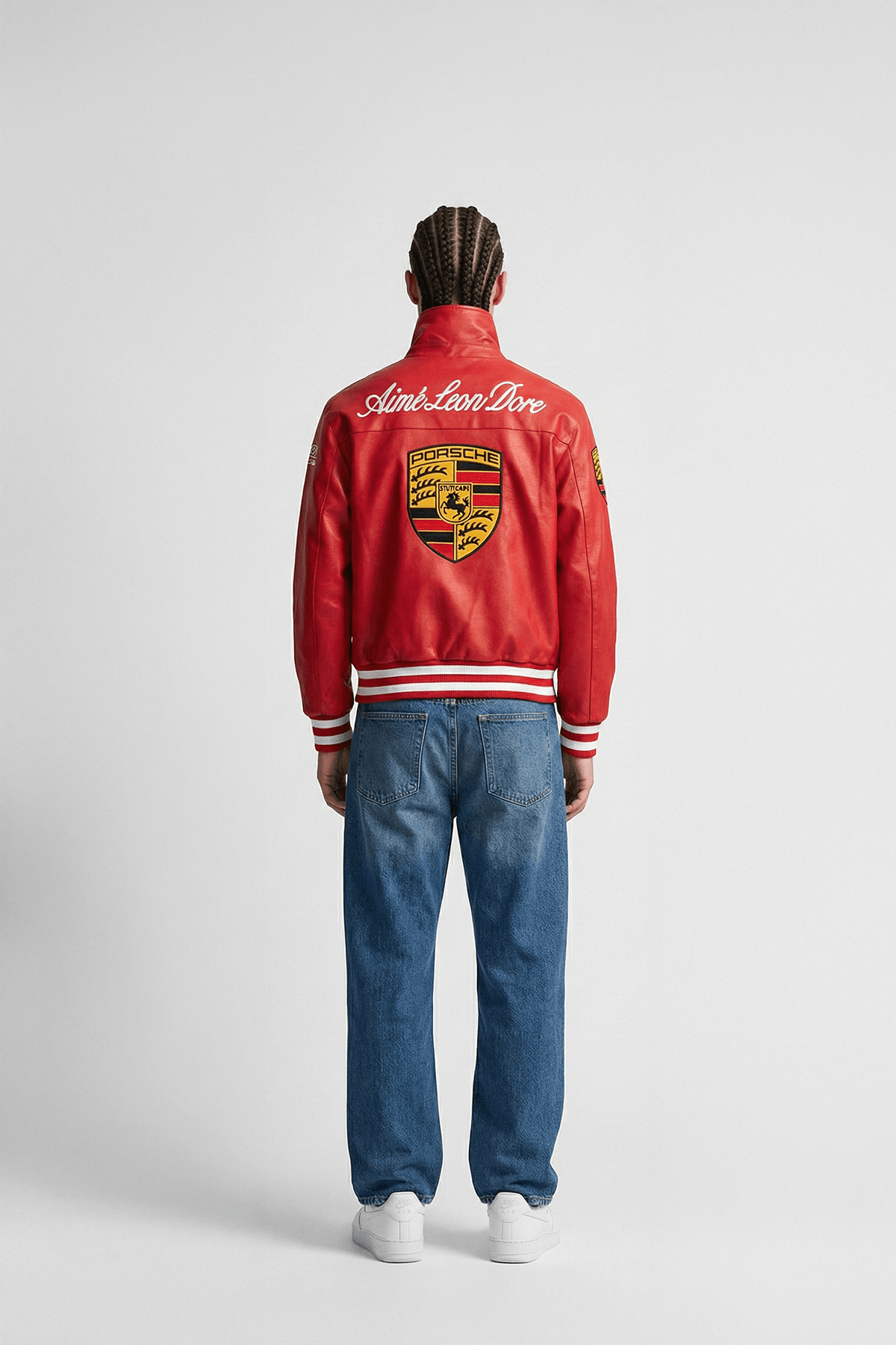 Porsche Leather Jacket - Vintage Bomber Jacket - Red Leather